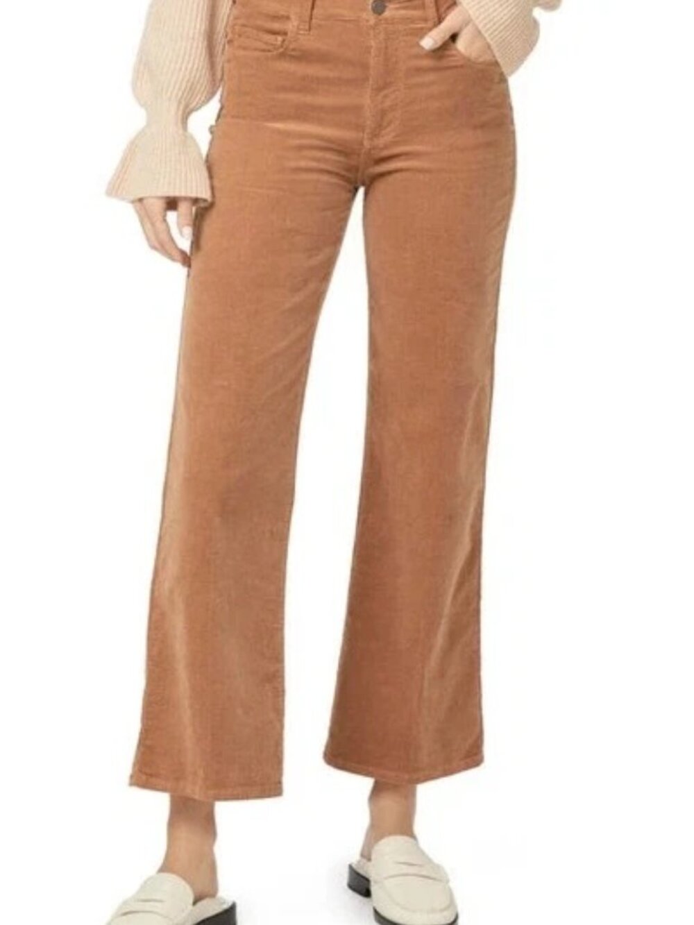 NWOT Paige Leenah Ankle High Rise Crop Flare Corduroy Pants Toasted Coconut 32